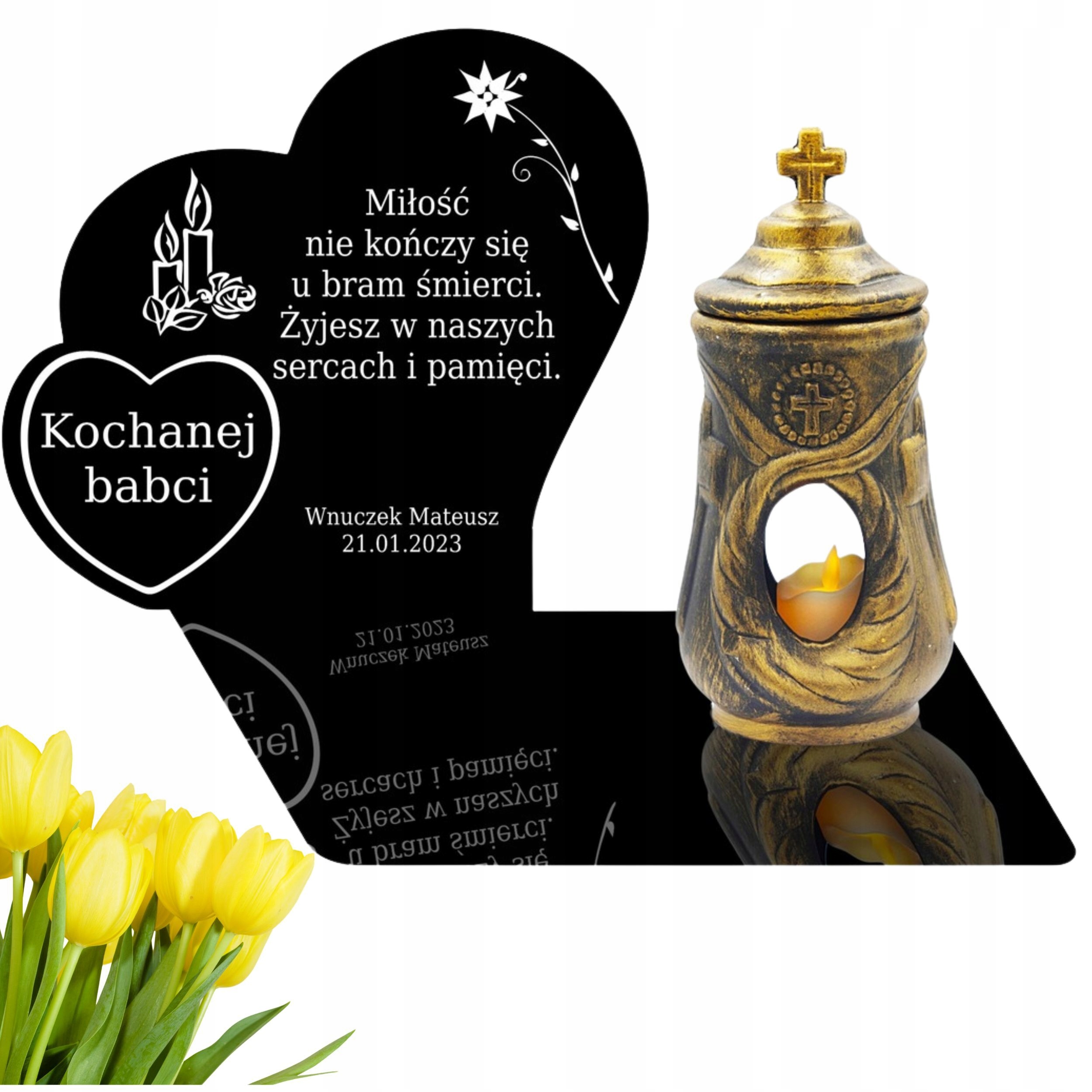 Znicz na GRÓB Cmentarz NAGROBNA Podstawka POD ZNICZ Personalizowana AKRYL Marka Decortrend
