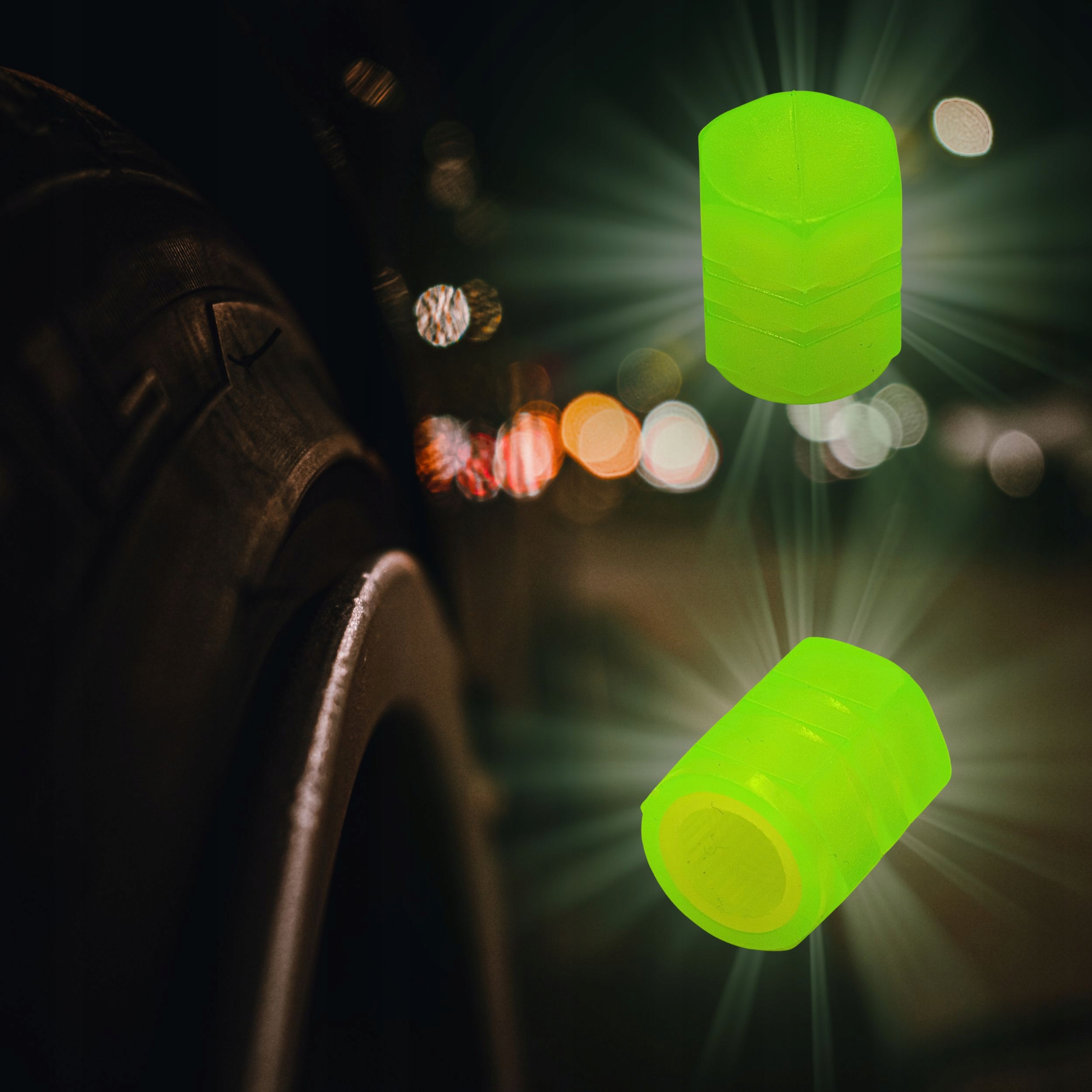 NAKRĘTKI NA WENTYLE ŚWIECĄCE FLUORESCENCYJNE DO KOŁA ROWERU SAMOCHODU 2SZT Rodzaj zestaw
