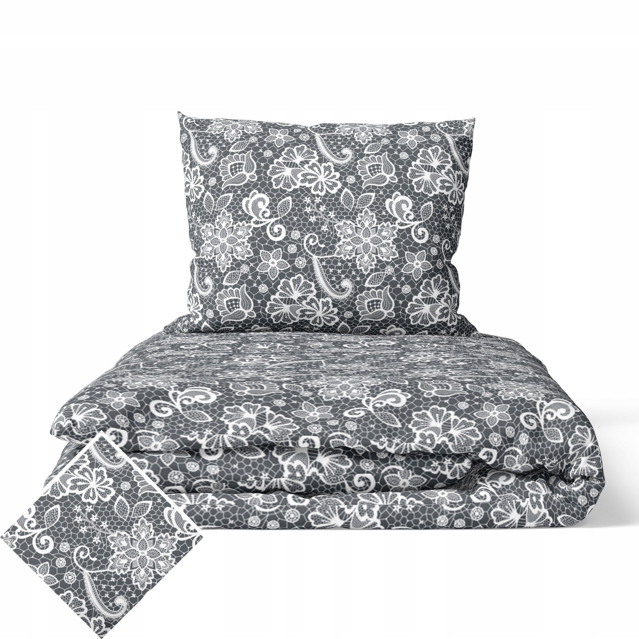 Povlečení 160x200 cm 2x70x80 cm, 140 g/m2, 100% bavlna, vzor: šedá krajka