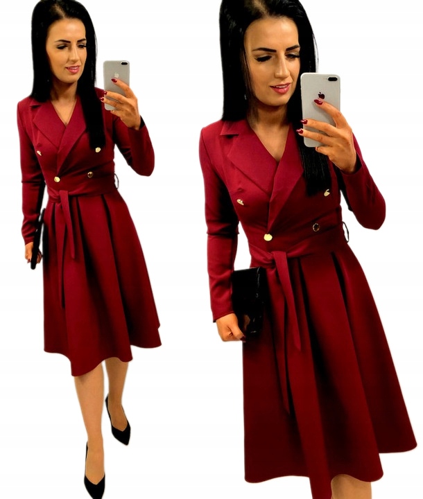 Šaty Elegantní, prošívaná s výstřihem a knoflíky Bordó, velikost XL