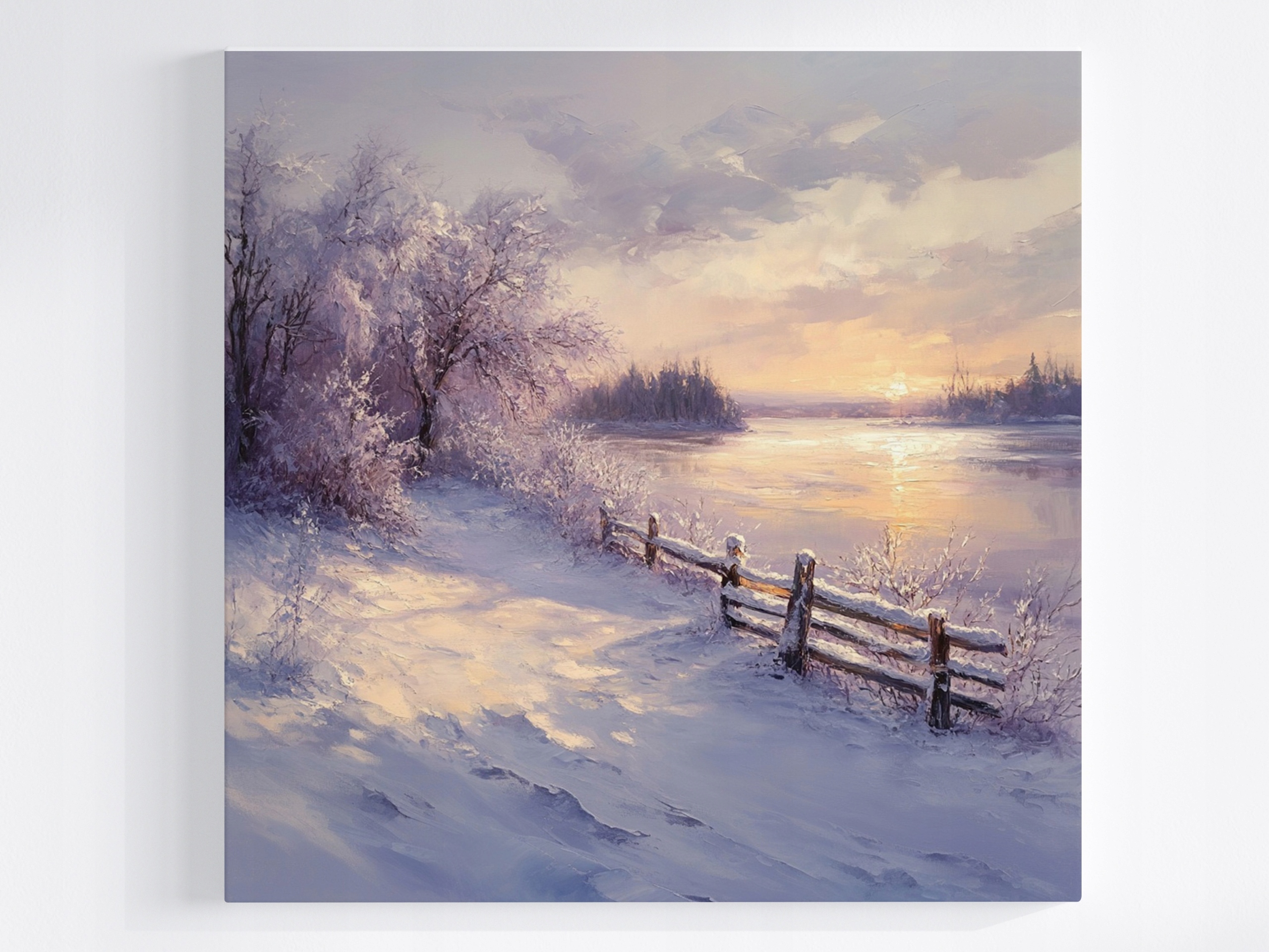 Obraz Na Plátně Canvas Krajina Pohled Slunce Zima Sníh Jezero Led 60x60