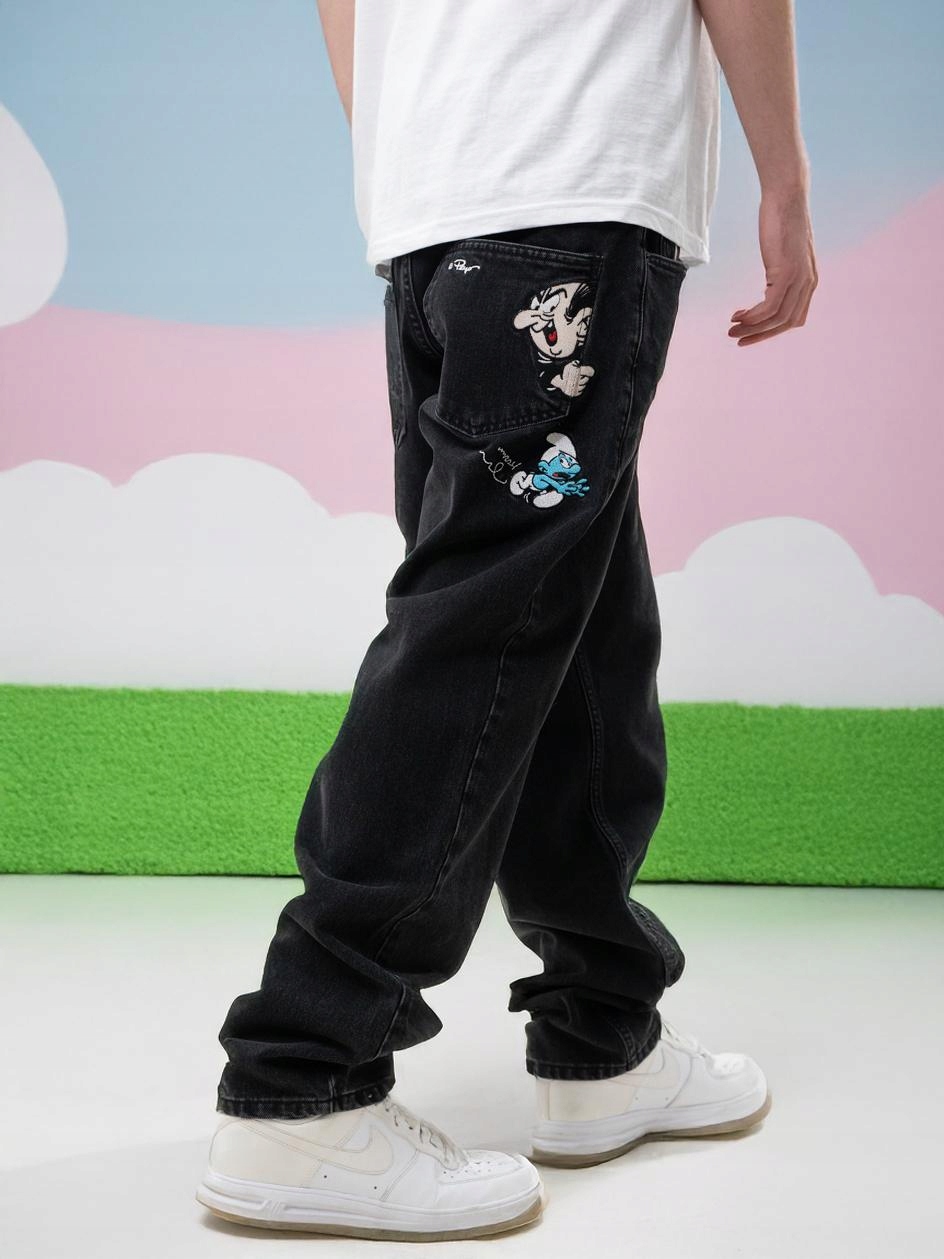 Kalhoty Baggy Jeans Gargamel Pocket Smerfy Black vel. L