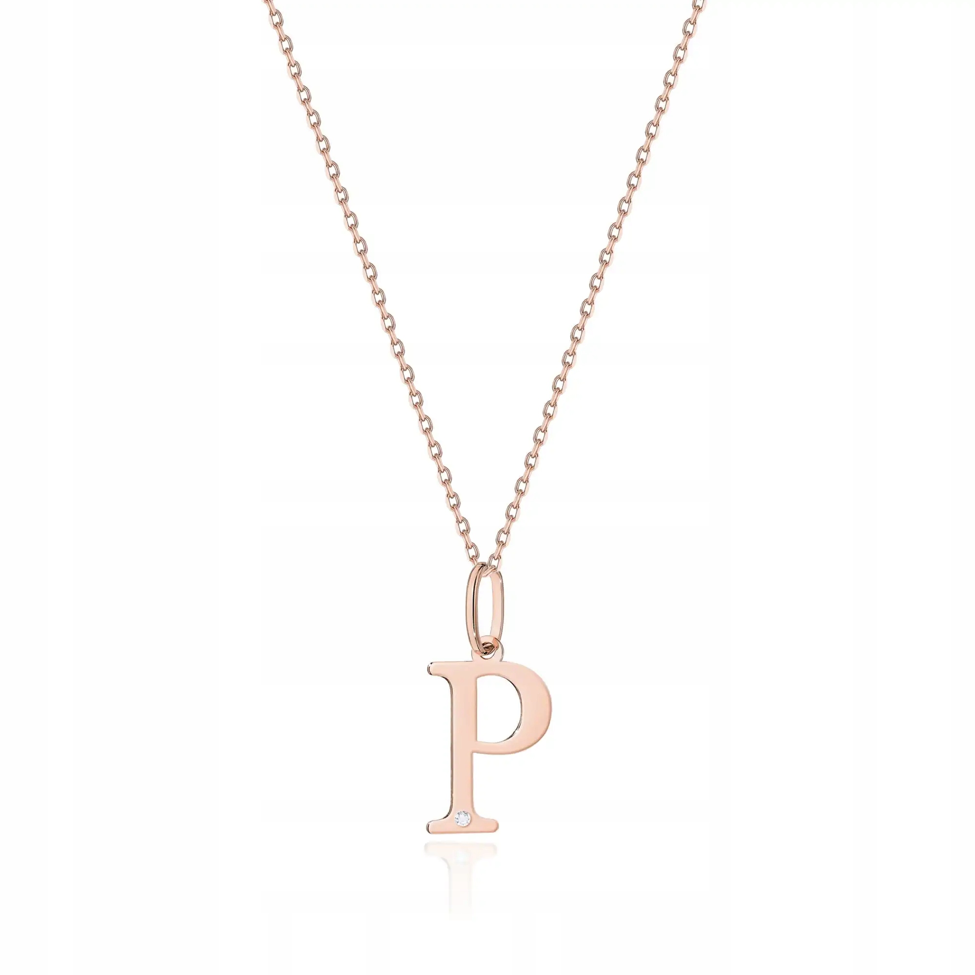 Zlatý dámský náhrdelník 585 s diamanty, písmeno P, elegantní, z růžového zlata