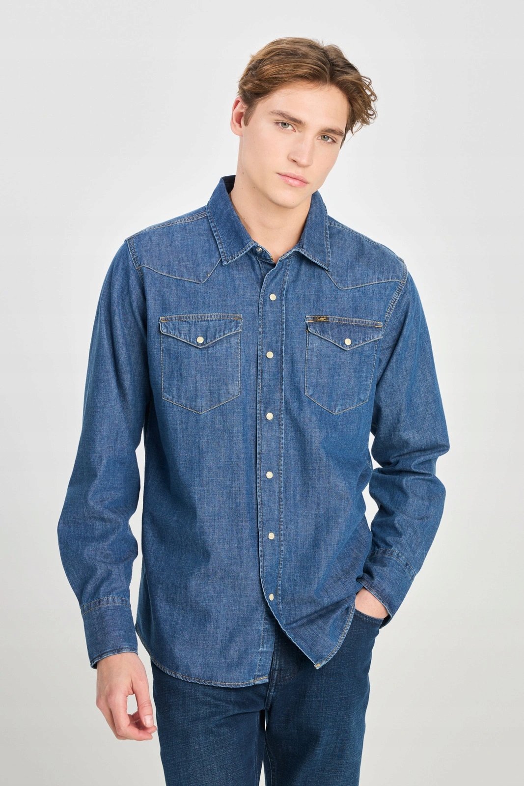 Pánská džínová košile Lee Clean Reg Western MID Blue 112388478 M