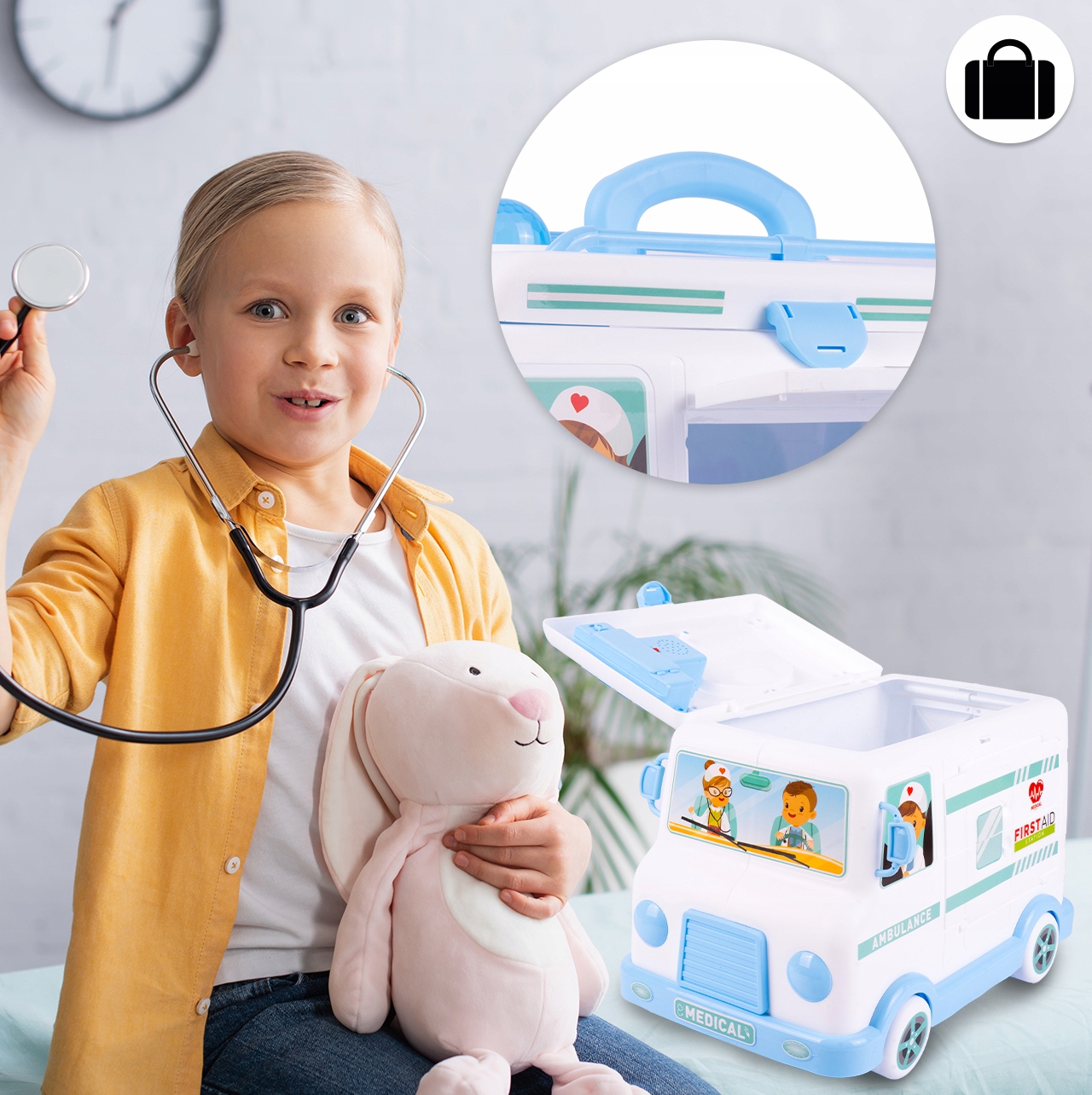 ZESTAW LEKARSKI AMBULANS AUTO KARETKA ZABAWKA DLA DZIECI Z LALKĄ I NOSZAMI Marka MalPlay