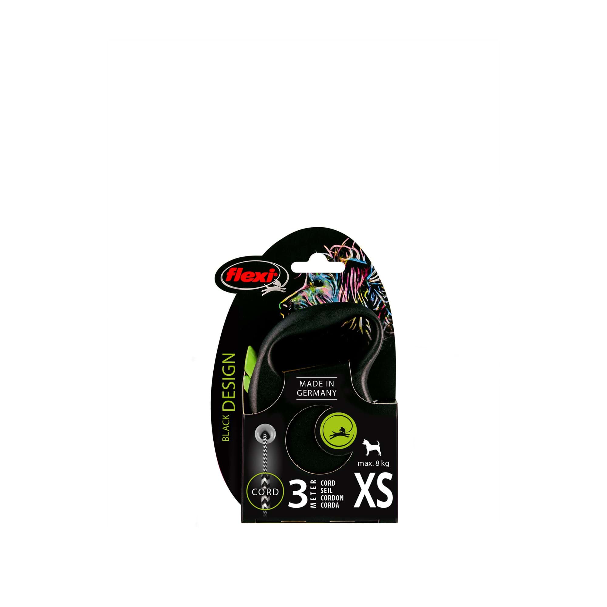 Levně Vodítko pro psa Flexi Black Design, lanko, zelené, vel. Xs, 3 m, 8 kg