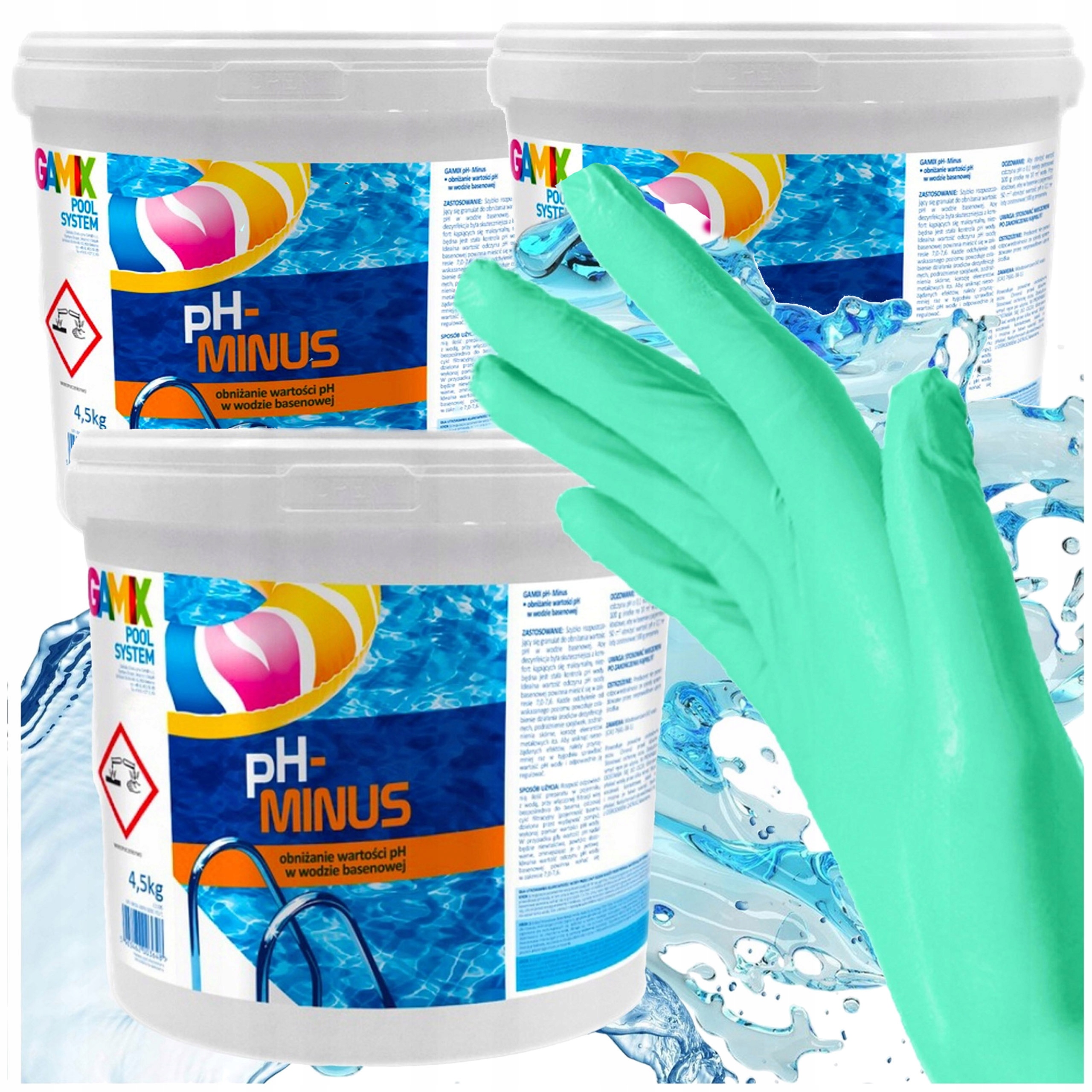 Ph- Minus Do Basenu Granulat Chemia Basenowa Gamix 3 x 4,5 Kg Rękawiczki