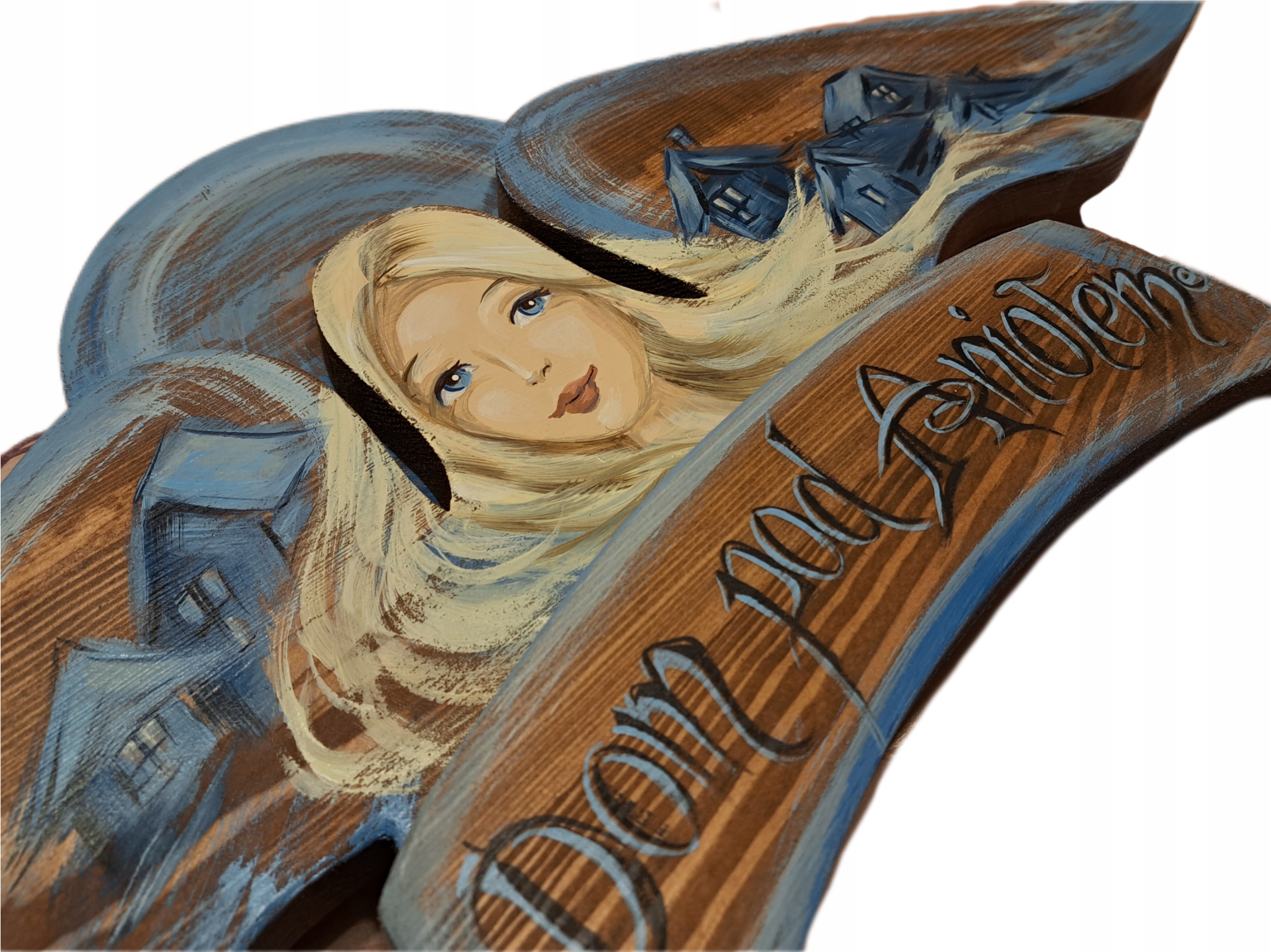 Obraz Dřevěný Velký Anděl Dům pod Andělem 63 cm šířka ručně malovaná