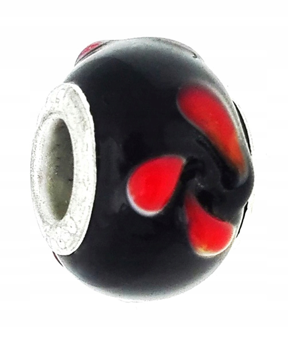 

Zawieszka beads szklany czarny z listkami