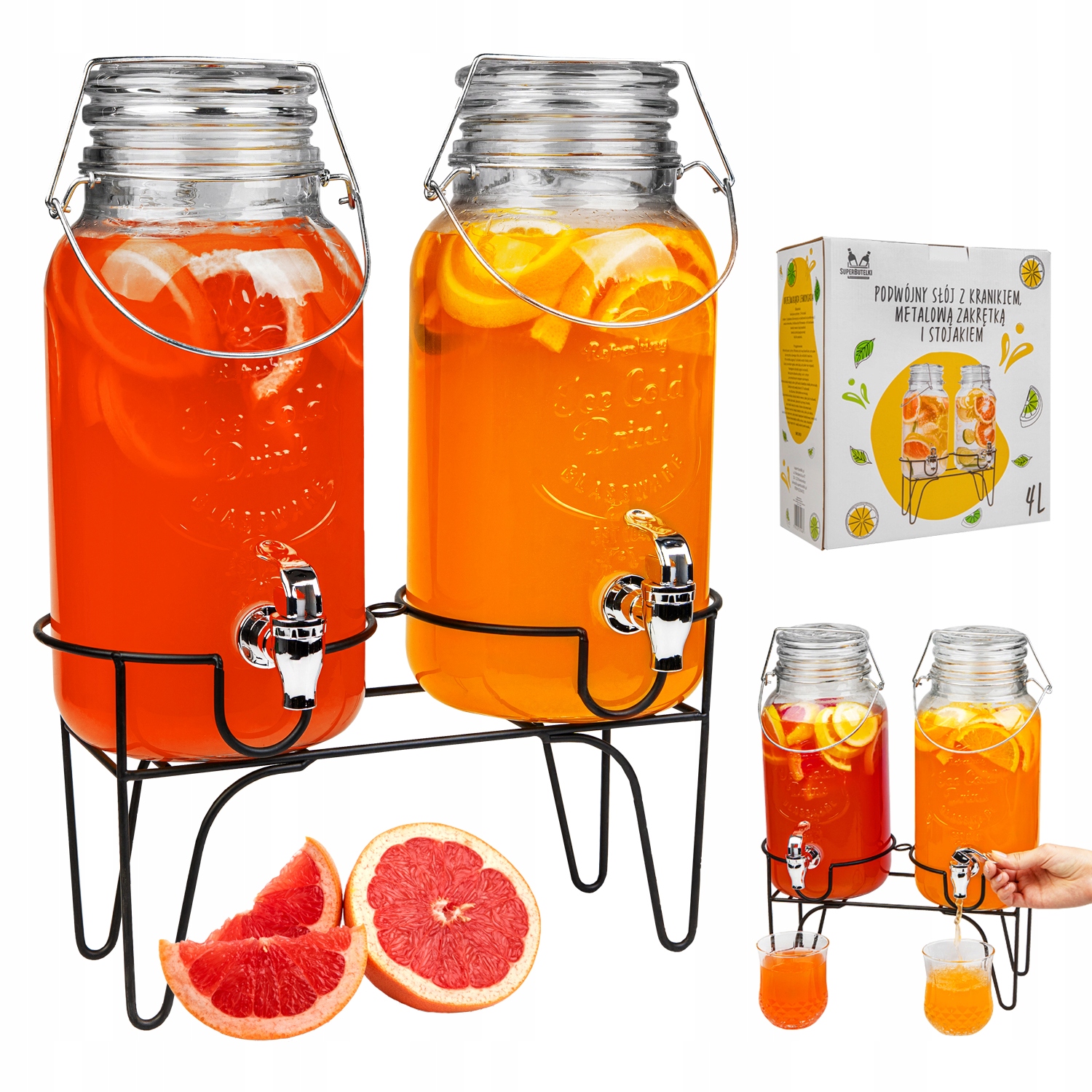 2x Słoik z kranikiem 4L słój szklany z kranem stojak dzbanek dystrybutor