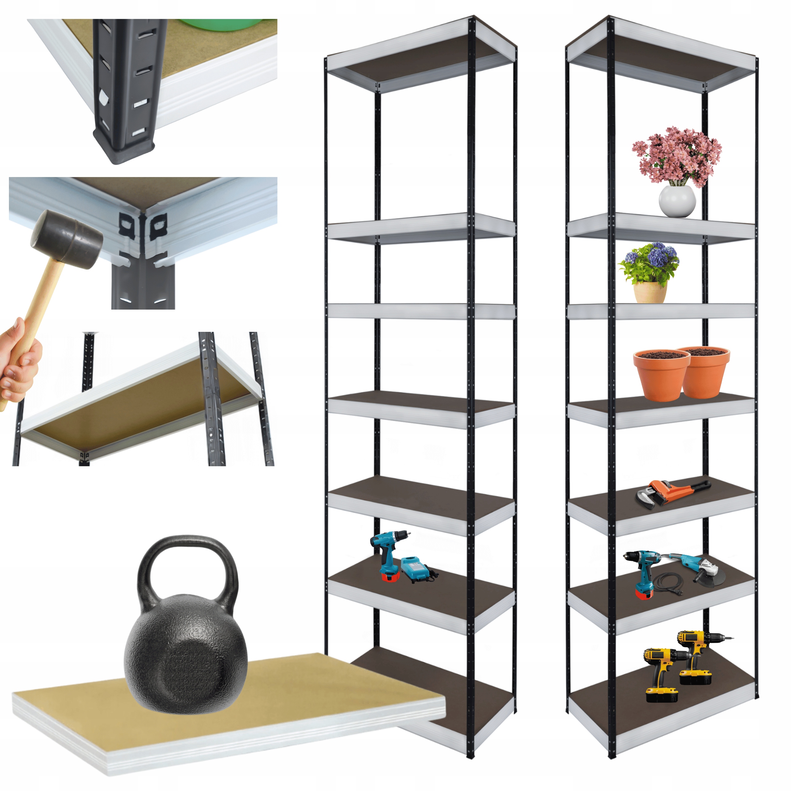 Kovový skladovací regál Helios 270x35x35 cm 8Px175 kg Pevný