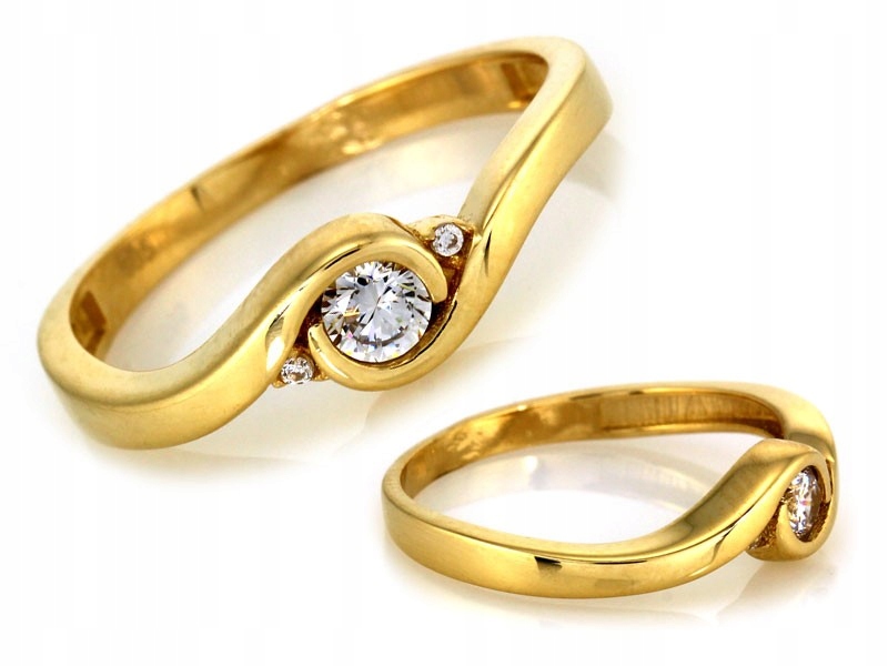 Jemný 585 zlatý prstýnek se třemi lesklými zirkony, módní, velikost 16