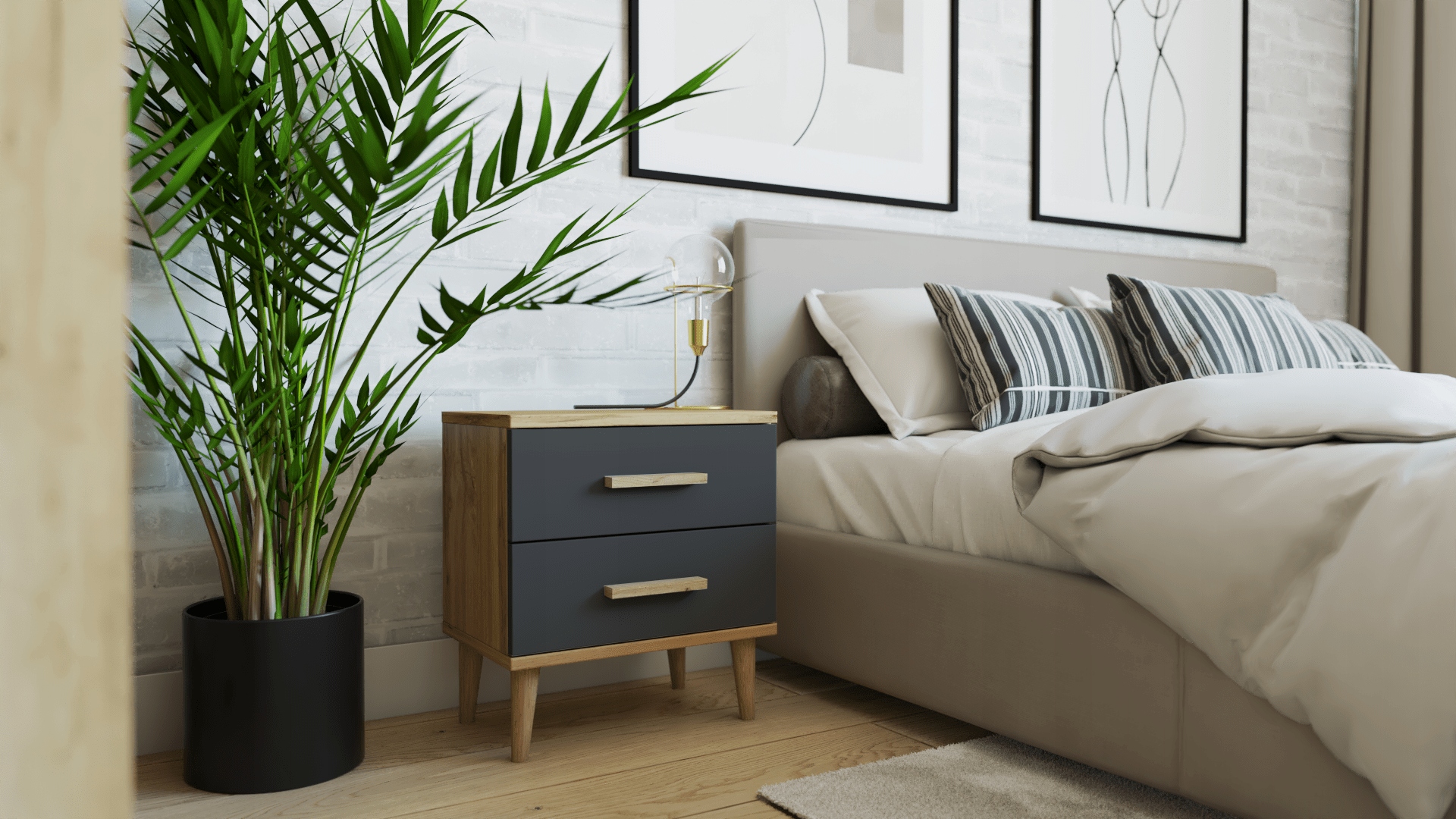 Szafka nocna OSLO2 Styl Skandynawski Wotan/Czarny Marka Euro-Meble