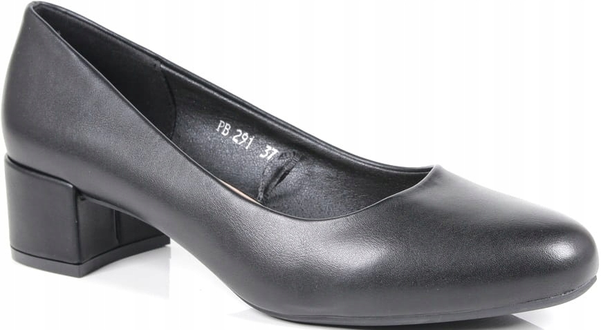 BUTY DAMSKIE CZÓŁENKA NA NISKIM OBCASIE SERGIO LEONE MODNE CZARNE LICOWE