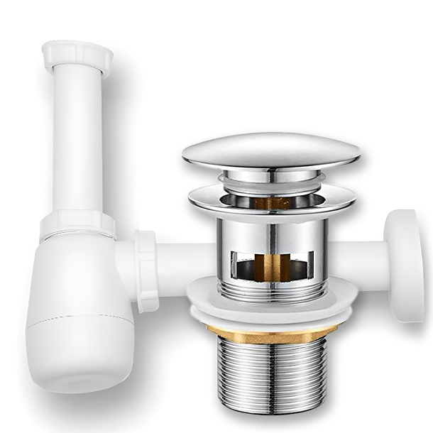 ZESTAW: KOREK KLIK-KLAK Z PRZELEWEM SREBNY + SYFON UMYWALKOWY DO UMYWALKI