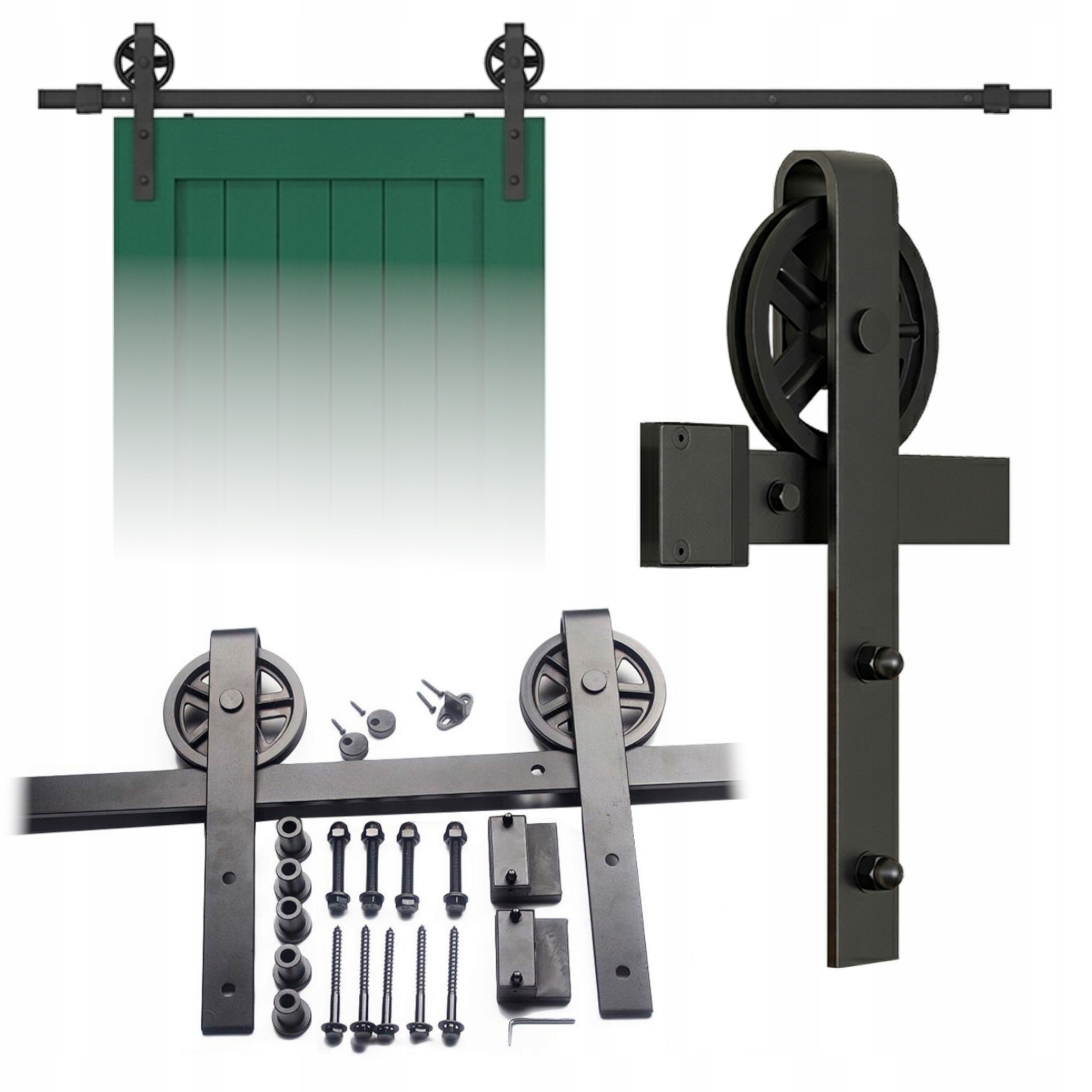 System do drzwi przesuwnych Duże Koło Komplet Barn Door Loft, 3m