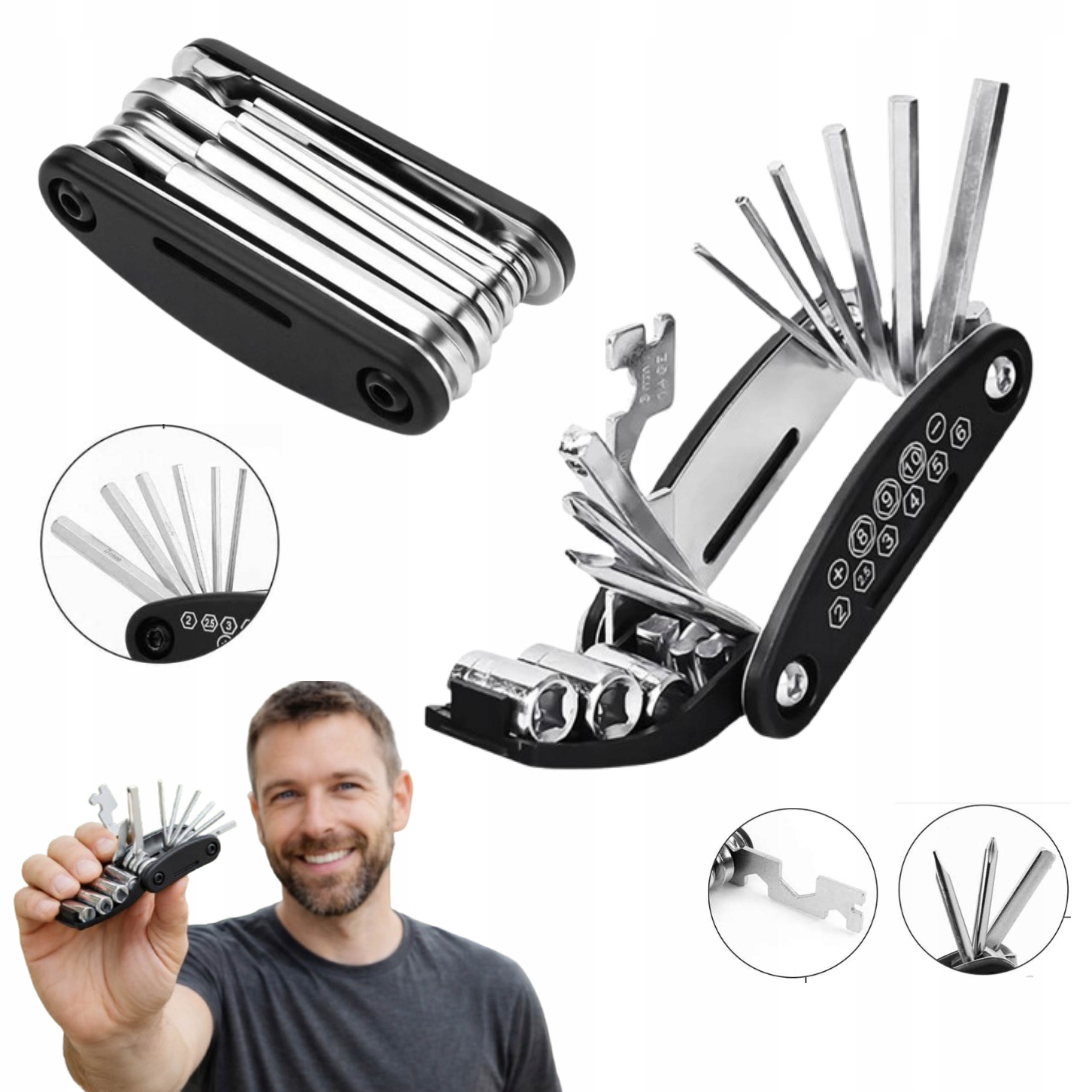 Multitool Zestaw narzędzi kluczy do roweru warsztatu 16w1 wielofunkcyjne