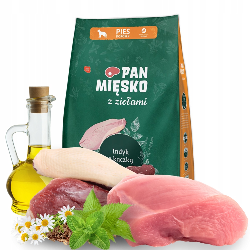 Pan Mięsko 9kg z Ziołami Indyk z Kaczką M sucha karma dla dorosłych psów