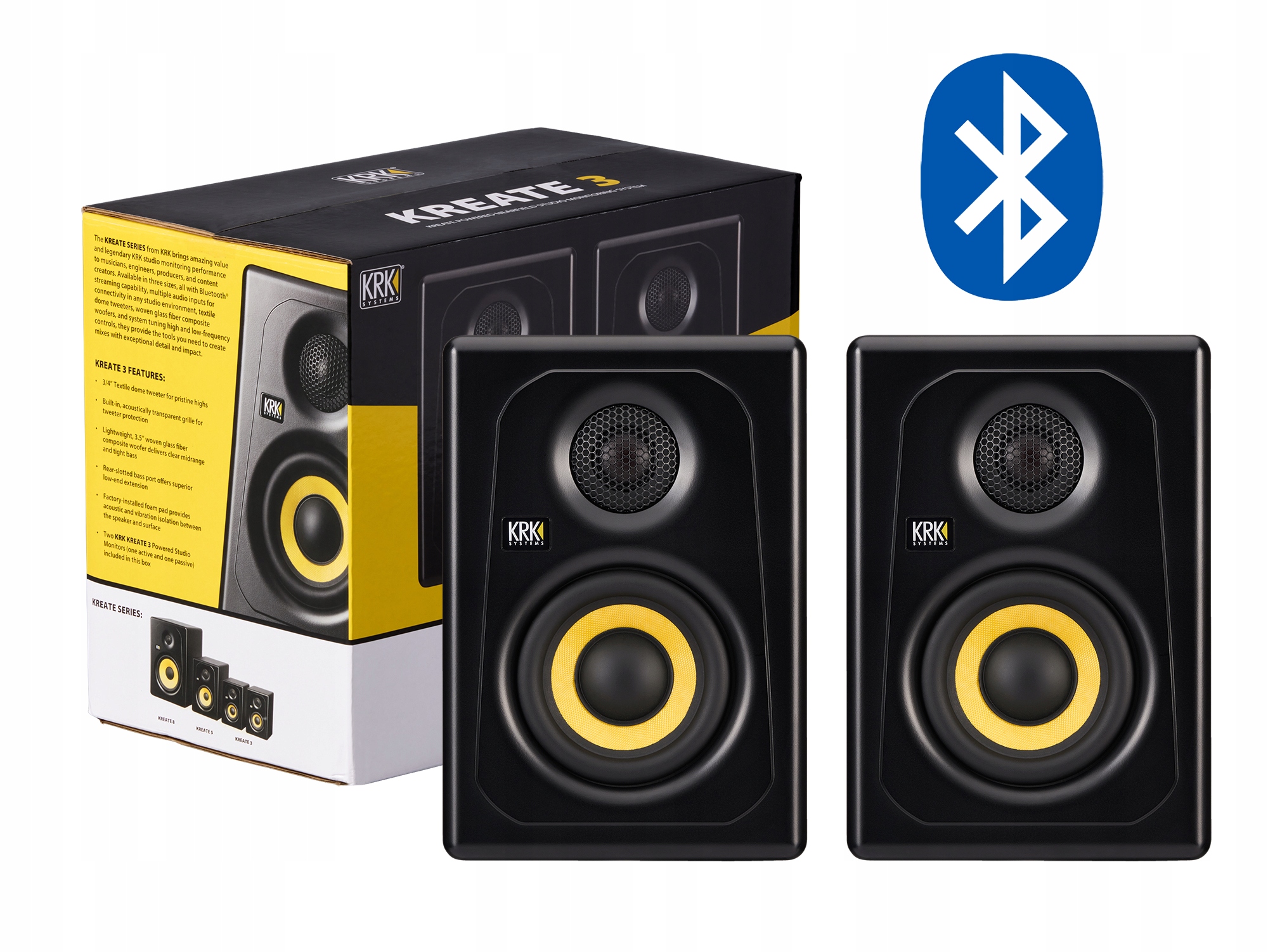 Krk Kreate 3 pár aktívnych štúdiových počúvacích monitorov pre Dj s Bluetooth