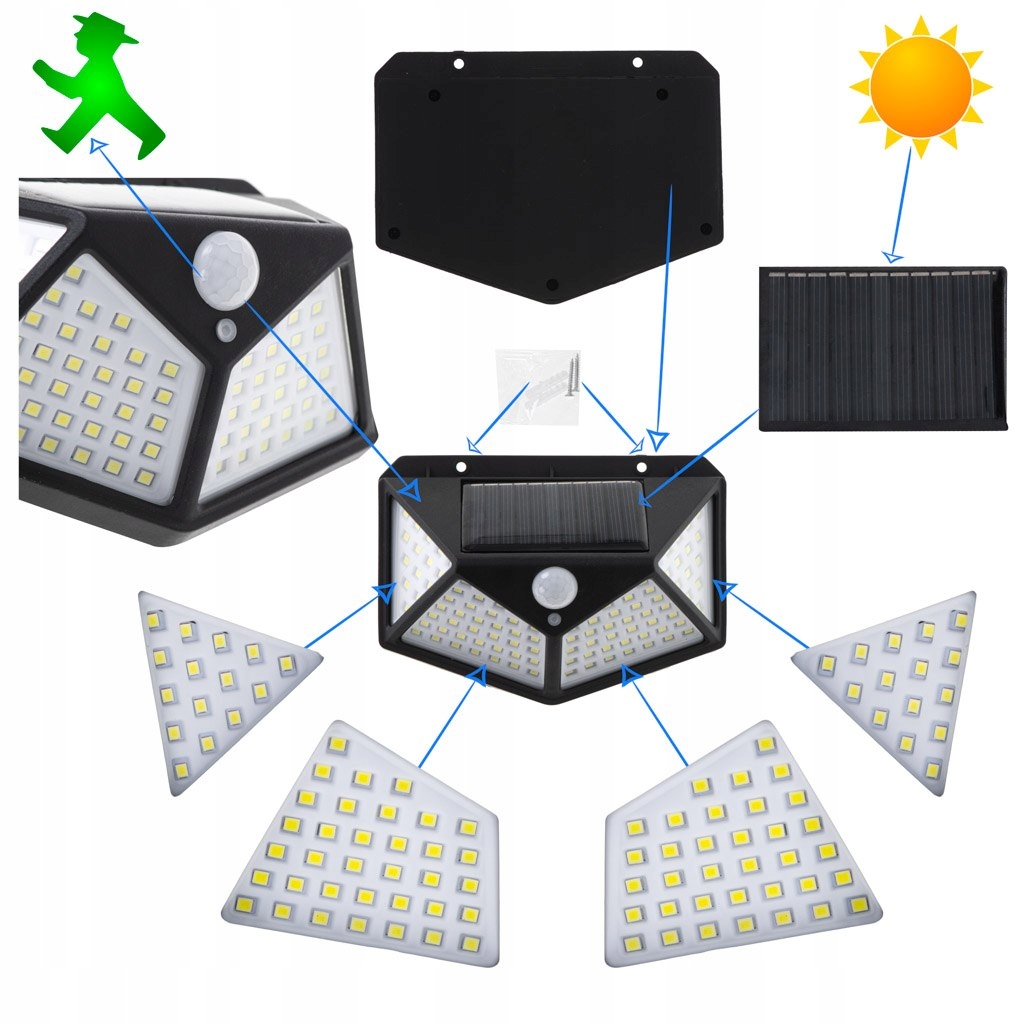 Lampa solarna czujnik ruchu i zmierzchu 100 LED Rodzaj czujnika czujnik ruchu