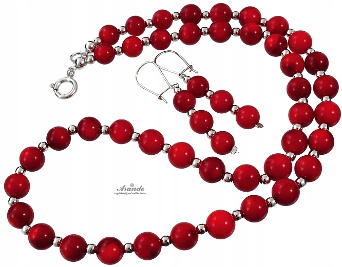 Přírodní korál Krásný klasický komplet Stříbro