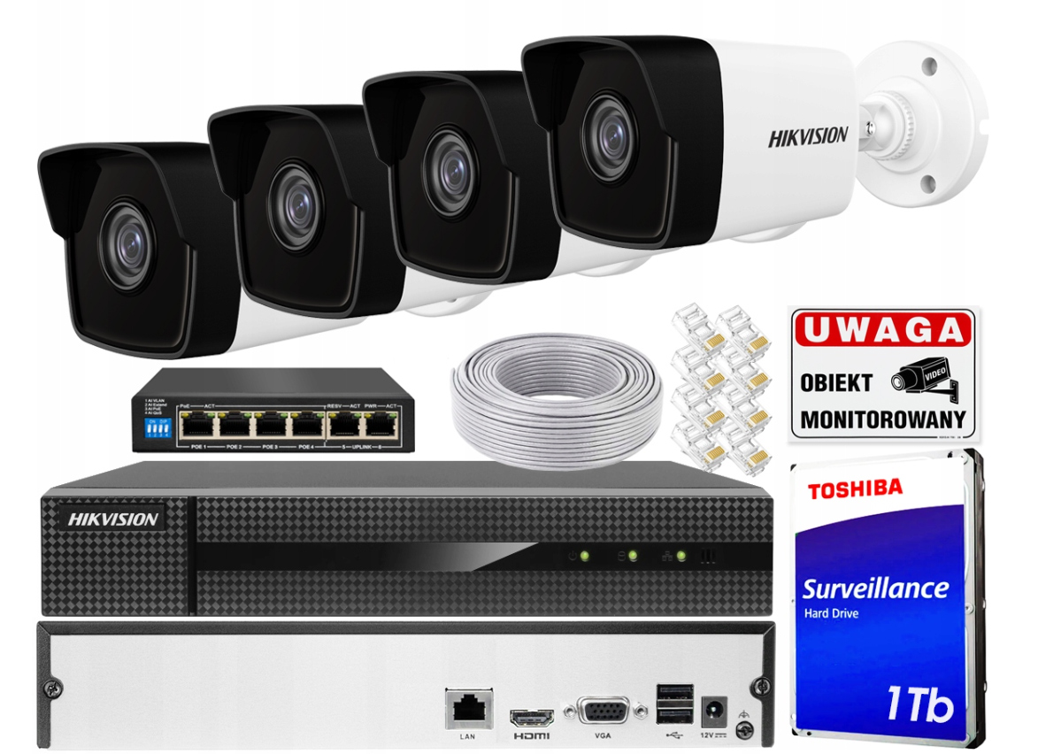 4MPX Ip monitorovací sada Hikvision Poe 4 Kamery