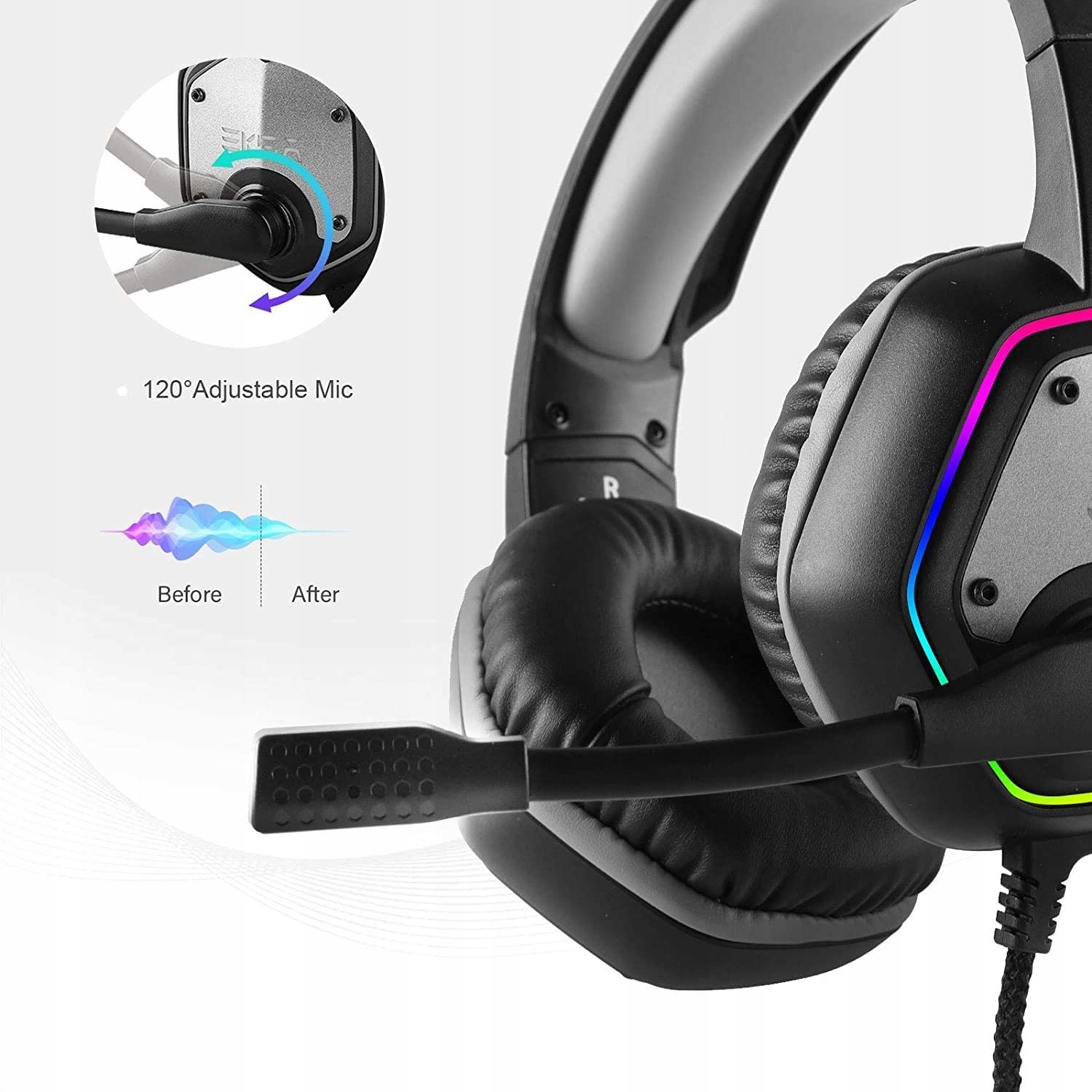 EKSA E1000 Słuchawki Gamingowe USB z Mikrofonem RGB do PC PS4 PS5 Laptop — miniatura 13