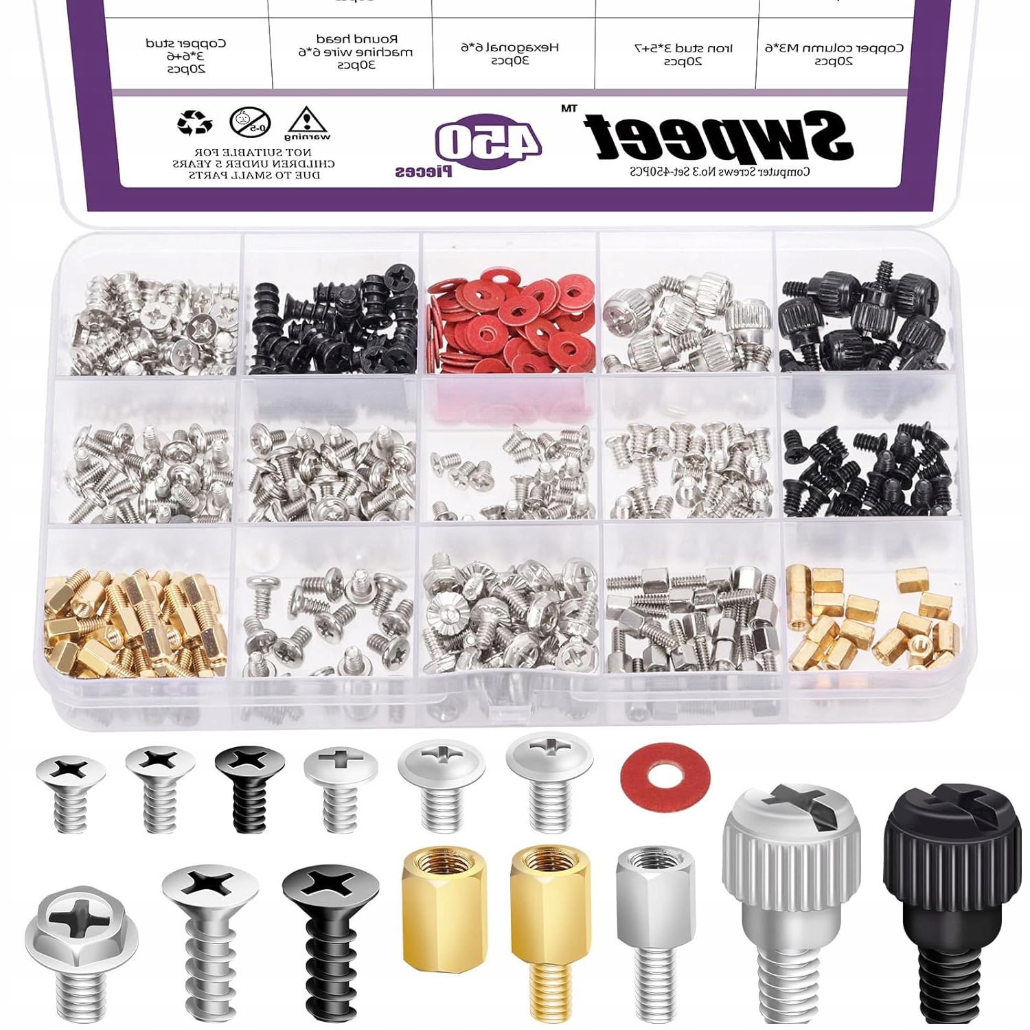 ZESTAW ŚRUB DO PŁYTY GŁÓWNEJ 450 SZTUK DO PC DIY