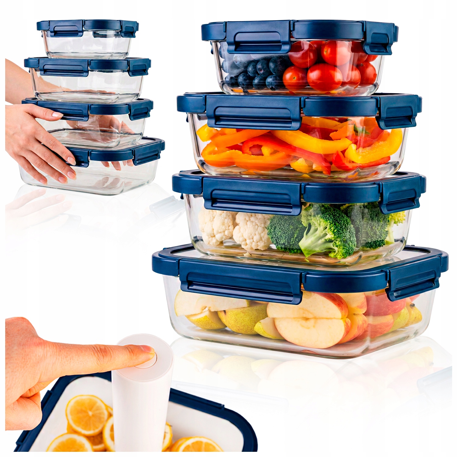 4x Pojemniki Próżniowe Na Żywność Do Żywności Szklany Ze Szklaną Pokrywką