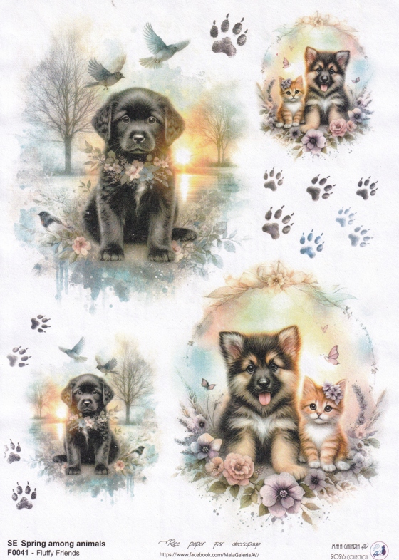 Papier Ryżowy decoupage - WIOSNA / Puszyści przyjaciele / projekt AV - A4