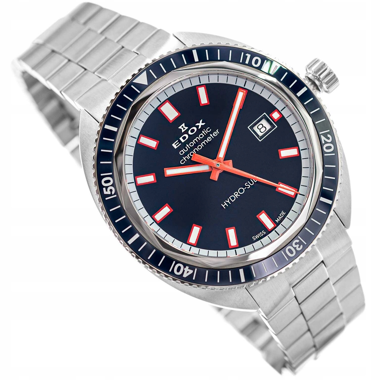 Pánské Hodinky Edox 80128 3BUM Buio Hydro-sub Stříbrné 300 M Potápěč Datumovka