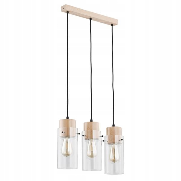 Dřevěná závěsná lampa s průhlednými trubkovými stínítky Alfa Tantum 3xE27
