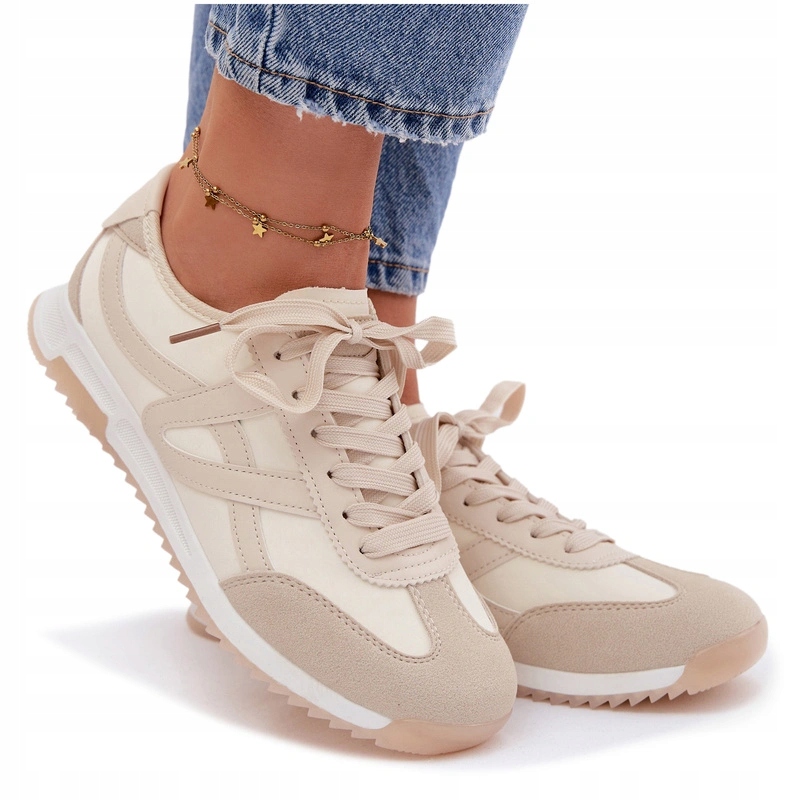 Sneakersy Damskie Niskie Sznurowane Vinceza 11674 Beżowe 37