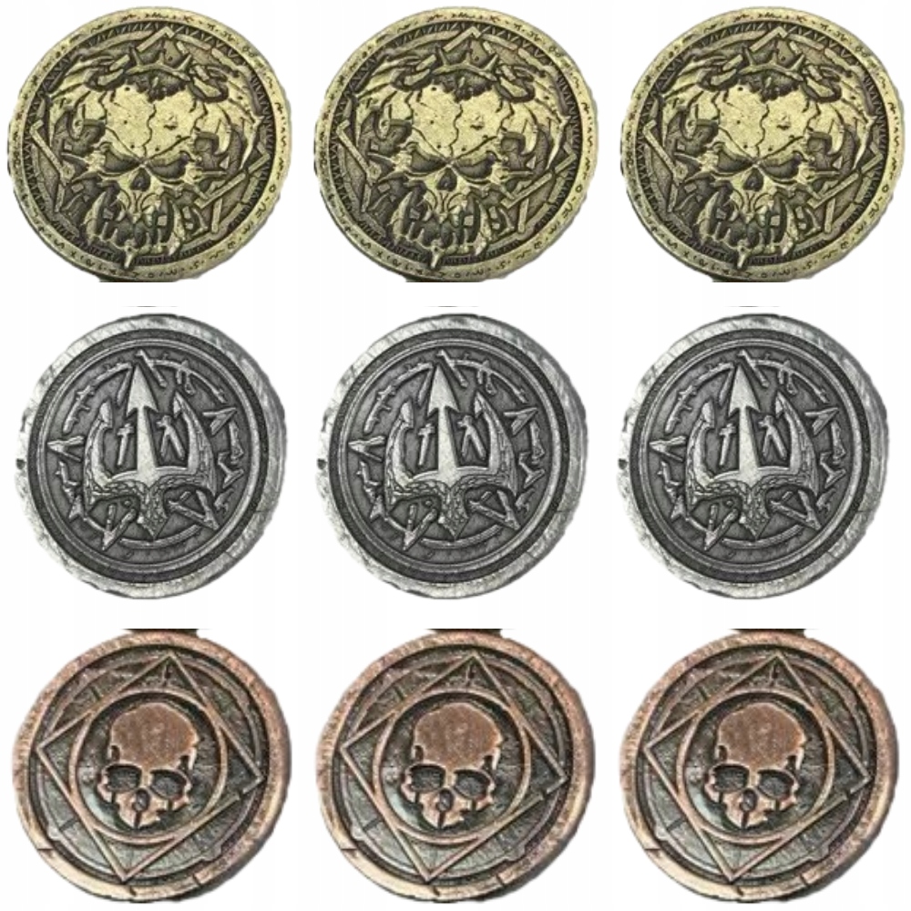 ZESTAW 9 POTWORNYCH METALOWYCH MONET LARP