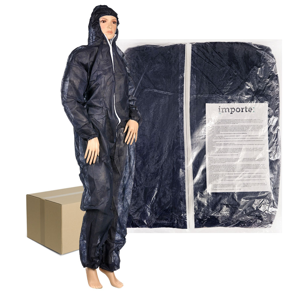 Jednorázový ochranný oblek modrý L z netkané textilie s kapucí 50 Ks