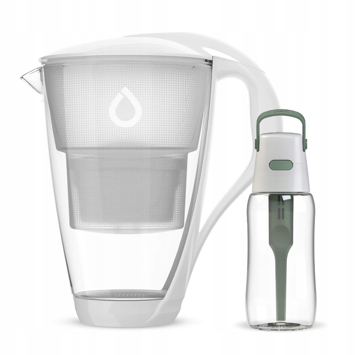 Skleněný džbán Dafi Crystal Bílý s filtrem Unimax a Zelená láhev Solid 0,5 l