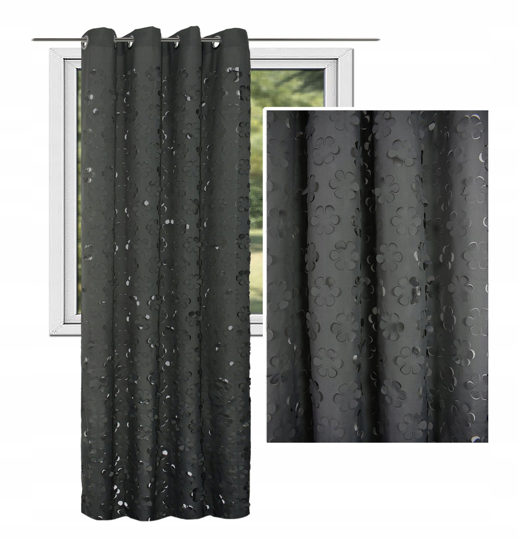 

Gotowe Zasłony wycinane Kwiaty 145x250 3D Matowe