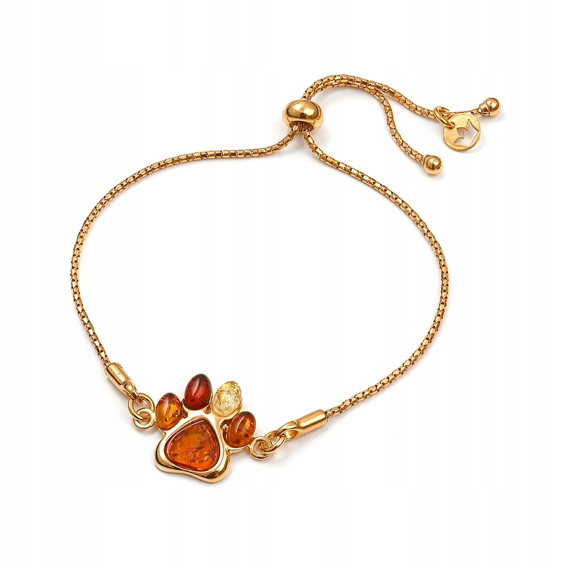 Zlatý Náramek S Jantarovou Stříbro Pozlácený Psí Tlapka Kočičí Tlapka