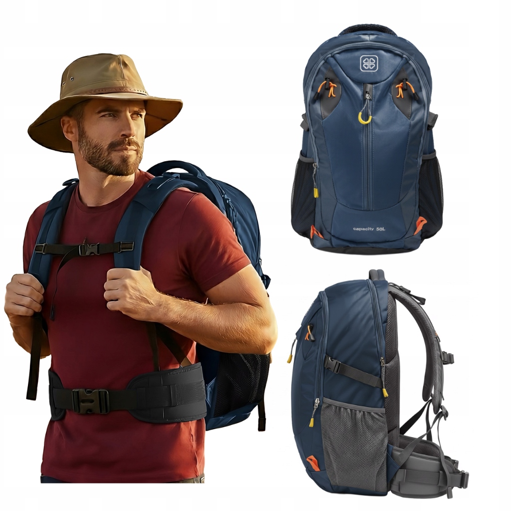 Batoh tmavě modrý, expediční do hor, odolný, lehký, prostorný, 50 L