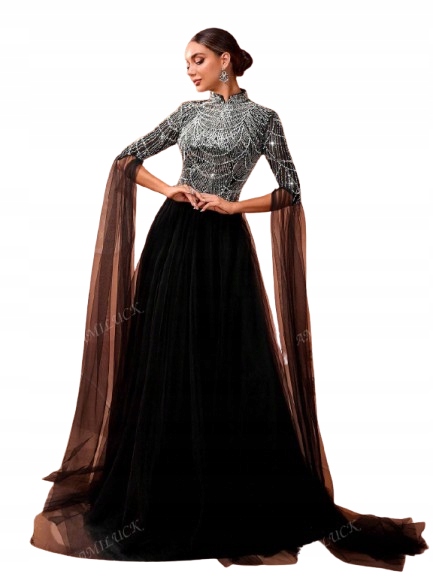 Shein Černé Šaty S Flitrovým Žabákem A Tylem 34 1KJ