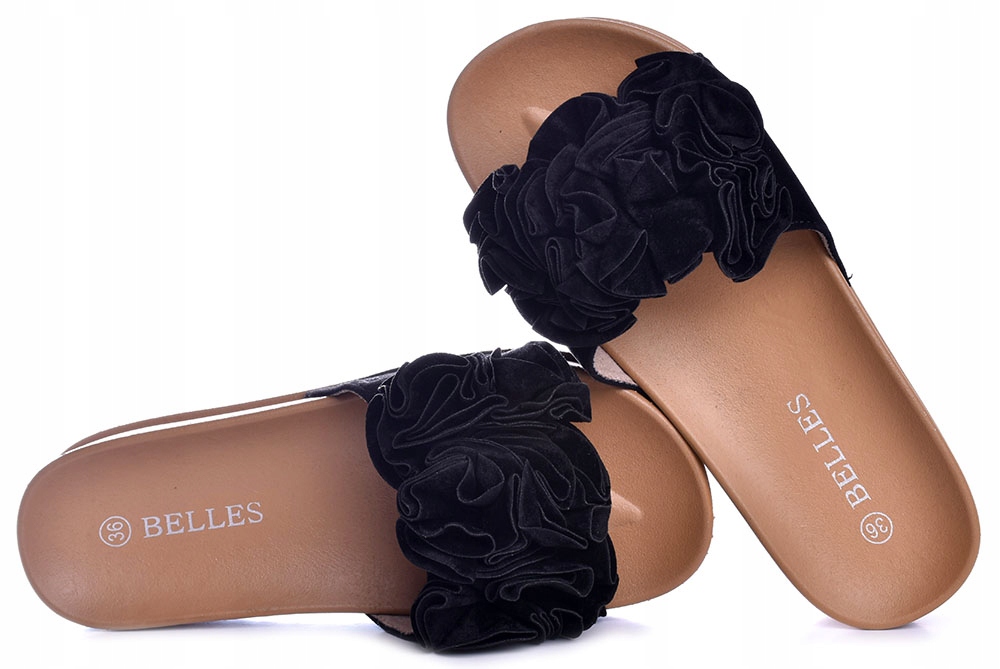 

Klapki Damskie Wygodne lekkie Kwiaty Black r.37