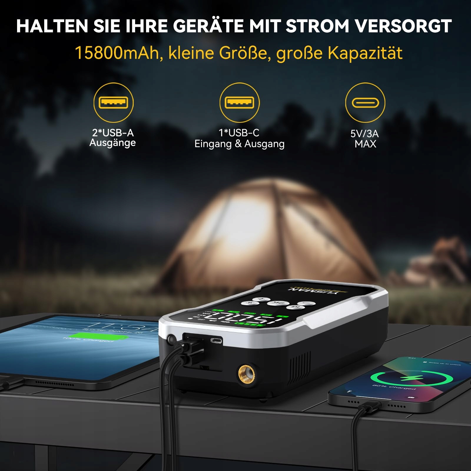 YUSMAN Powerbank Z Rozruchem I Kompresorem 6000A 150PSI Latarka LCD — miniatura 7