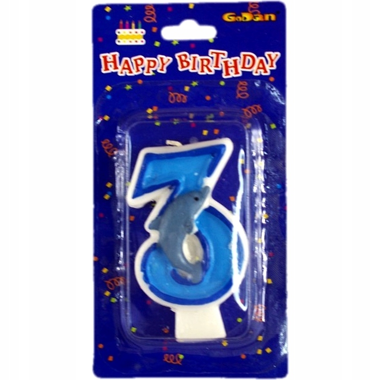Świeczka urodzinowa cyfra "3" z delfinkiem, 7 cm.