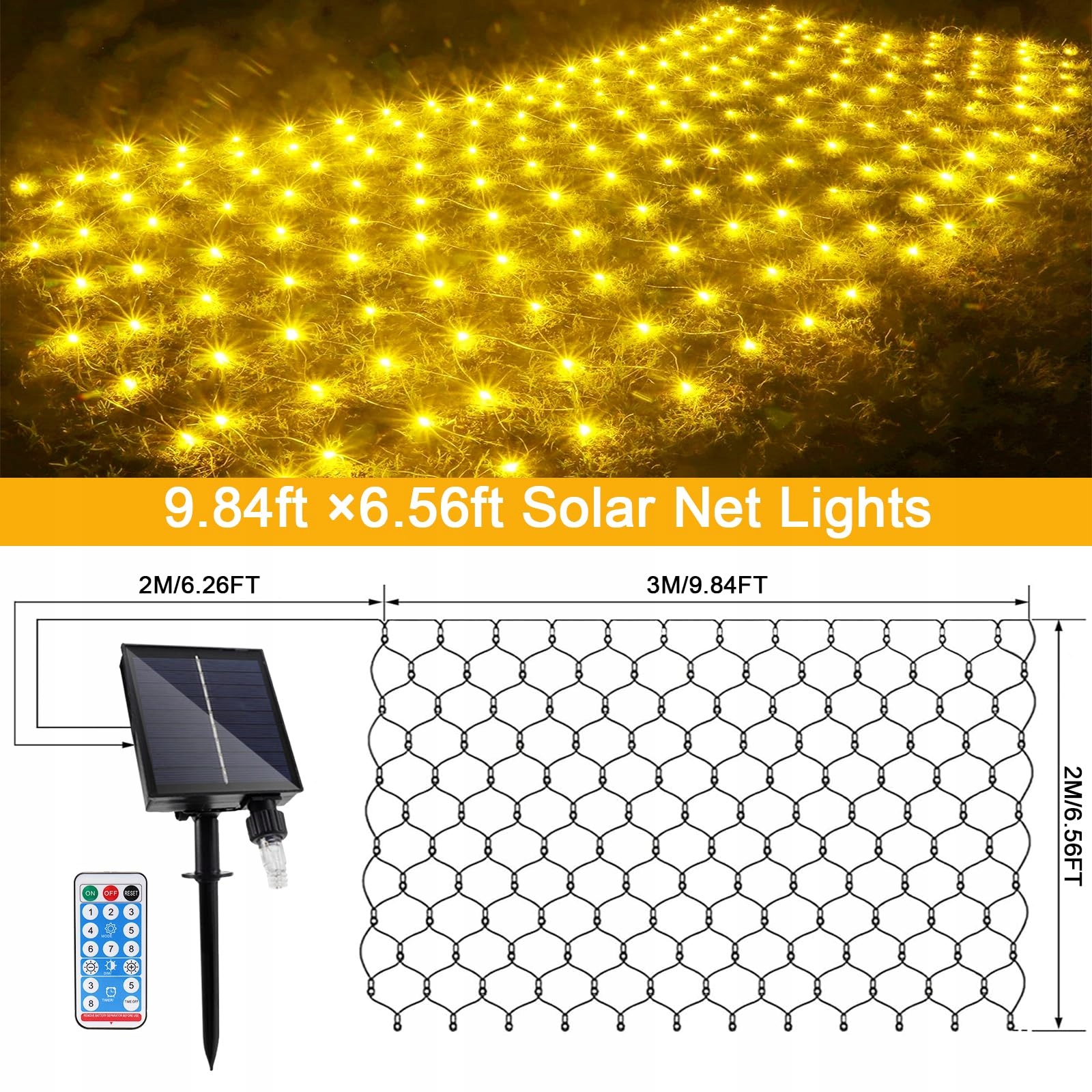GHONLZIN GIRLANDA SIATKA ŚWIETLNA LAMPKI SOALRNE ZEWNĘTRZNE 2x3m 192 LED — miniatura 5