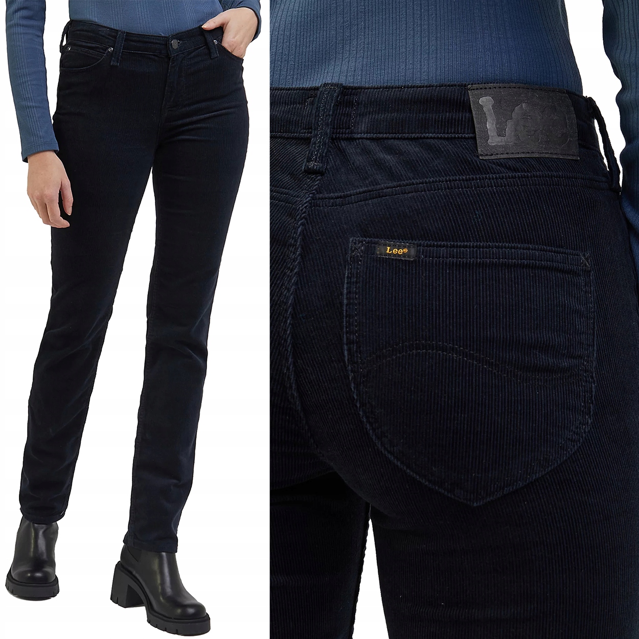 Lee Marion Straight Black jednoduché černé dámské manšestrové kalhoty W36 L33