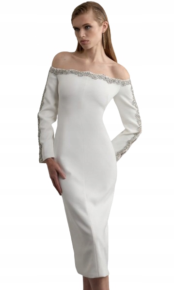 Karen Millen Petite Bílá Šaty MIDI S Dlouhými Rukávy 38 B1F