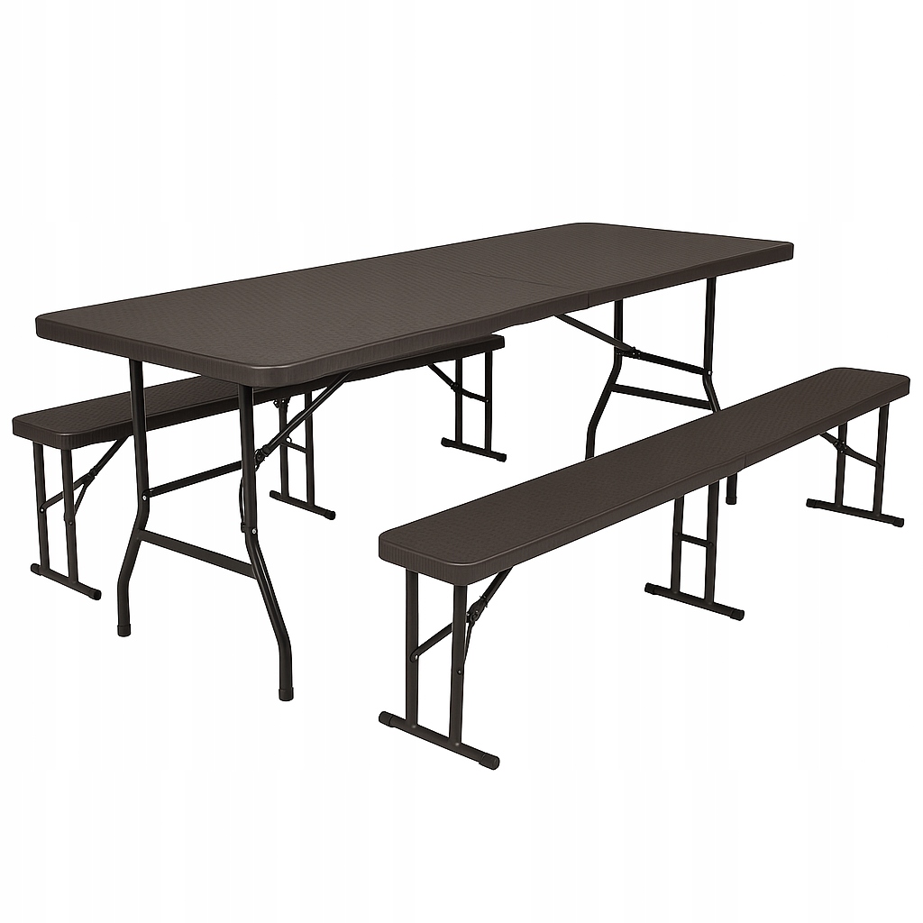 Záhradný Komplet Skladací Stôl 180 cm 2 Lavičky Ratan Bronzový Catering