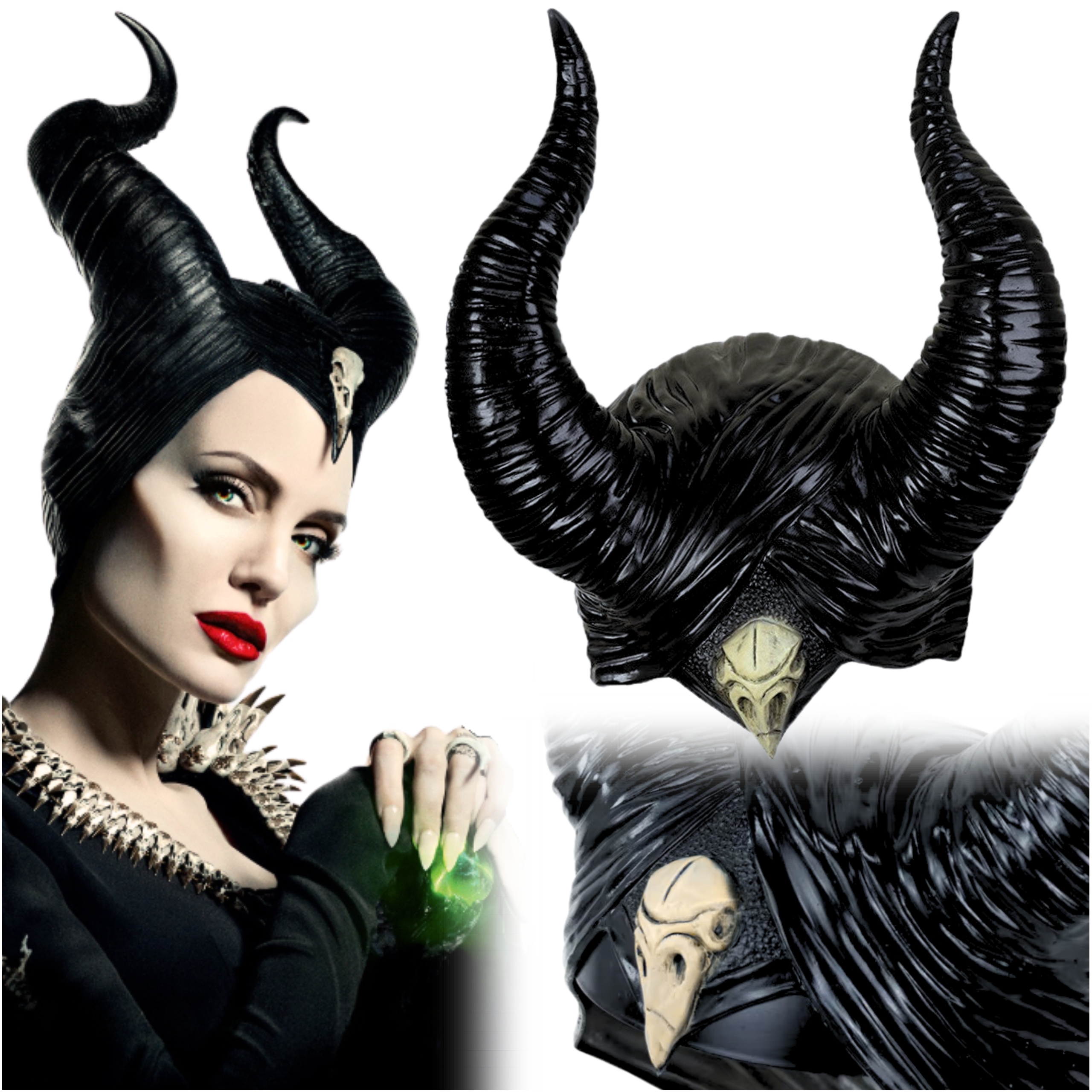 Maska Maleficent Czarownica Diabolina Rogi Cosplay Przebranie Na Halloween-Zdjęcie-0