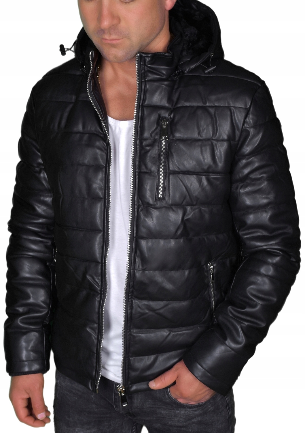 Zimní Kožená Pánská Kožená Bunda Zateplená S Kapucí