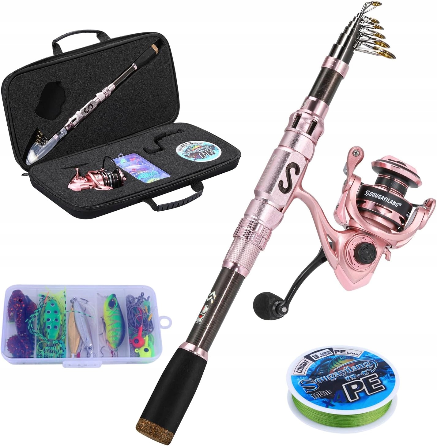 WĘDKA TELESKOPOWA 2,7 M Z KOŁOWROTKIEM SPINNINGOWYM + TORBA